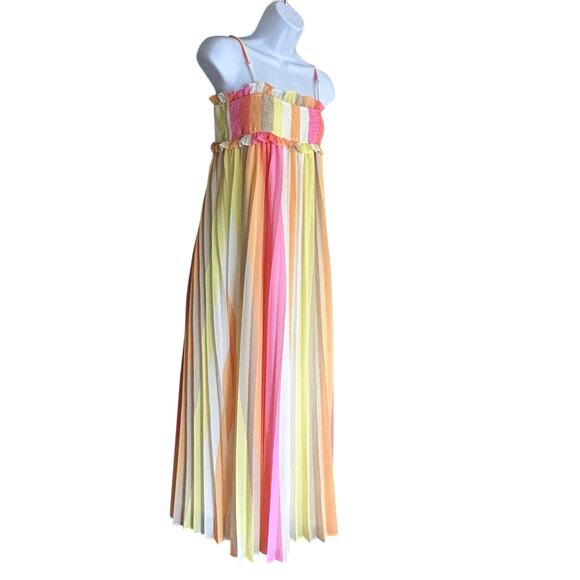 Vici Rainbow Maxi Dress Size S Smocked Cutout Pleated Resort Style - Picture 5 of 11
